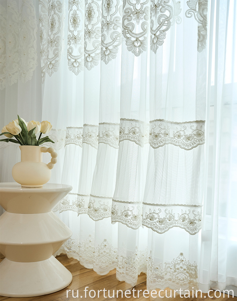 3D Embroidery Beaded Shading Tulle Curtain Sheers